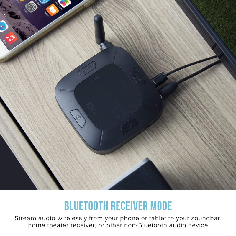 MEE Audio مستقبل/مرسل بلوتوث MEE audio Connect Hub مع تمرير الصوت للتلفاز/نظام الصوت المنزلي مع مدخل 3.5 مم/AUX/RCA/مدخل بصري; محول بلوتوث متعدد التدفقات USB لسماعتين/مكبرات صوت - Image 3